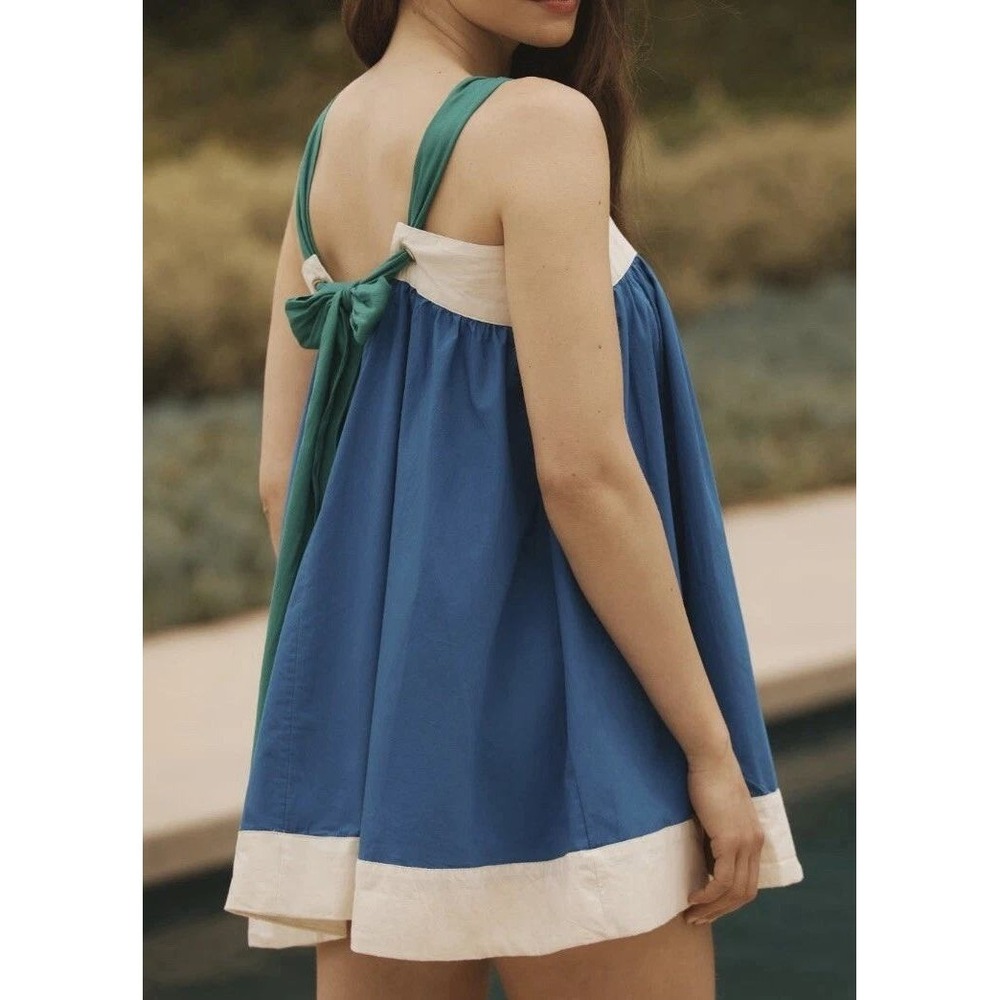 Anthropologie Womens XXS Sleeveless Whipstitch Mini Shift Dress Blue